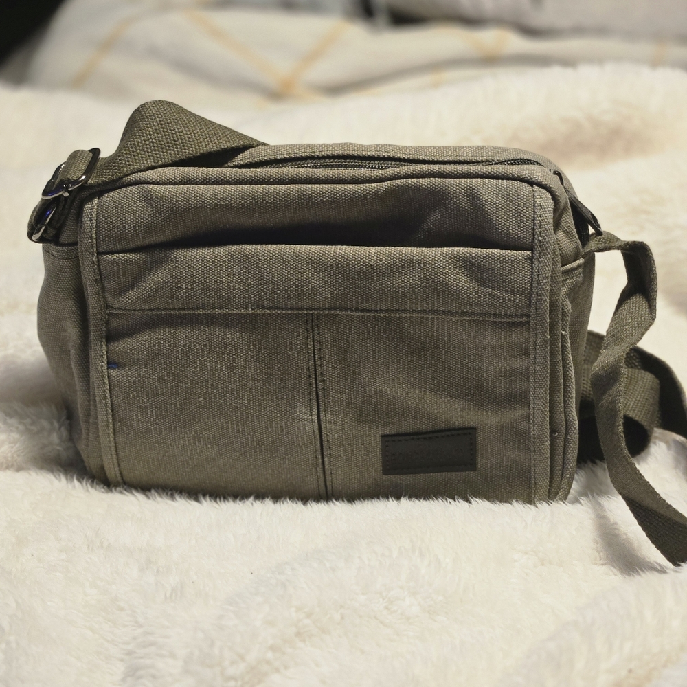 Green Canvas Messenger Bag with Shoulder Strap